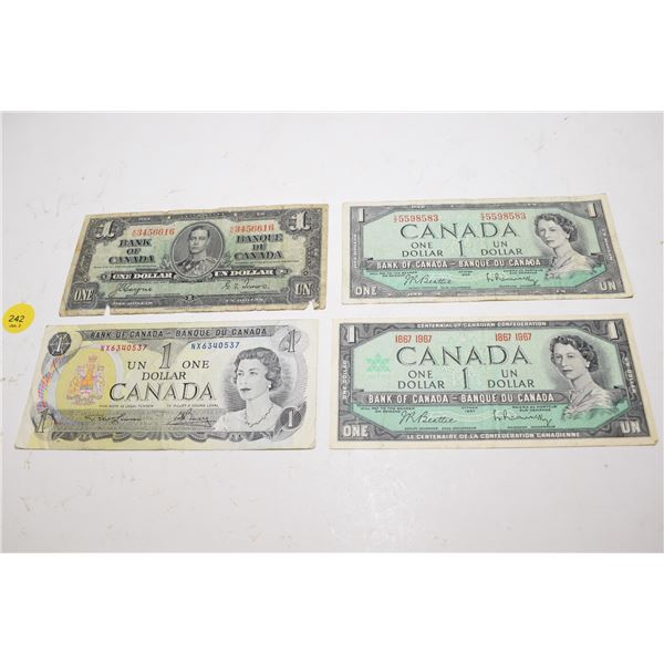 (4) Canadian One Dollar Bank Notes