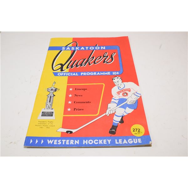 1953 Saskatoon Quakers Hockey Program