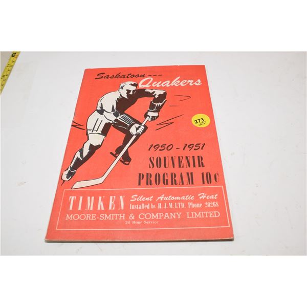 1950 Saskatoon Quakers Hockey Program