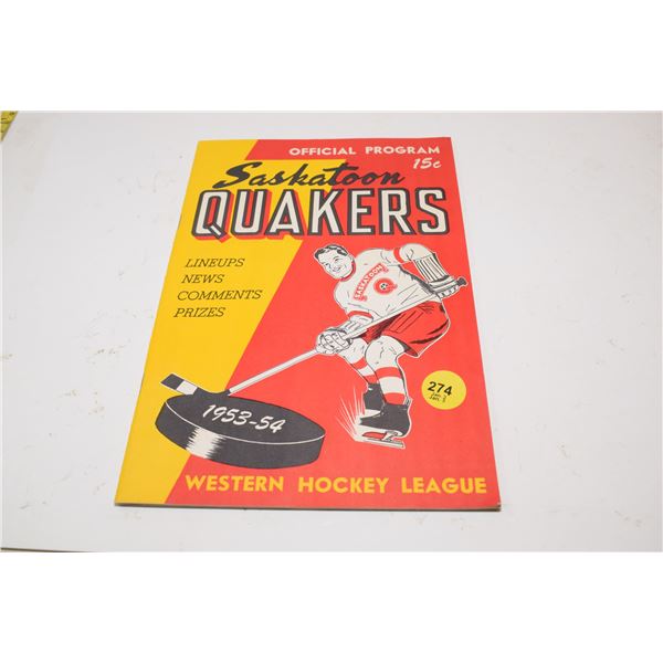 1954 Saskatoon Quakers Hockey Program