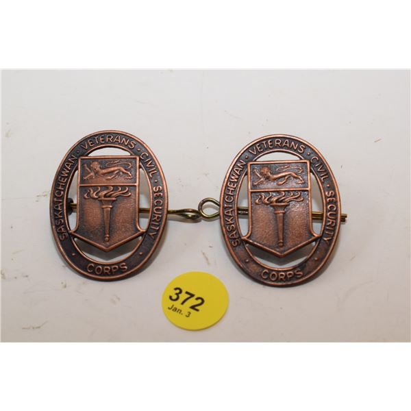 (2) Saskatchewan Veterans Civil Security Cap Badge