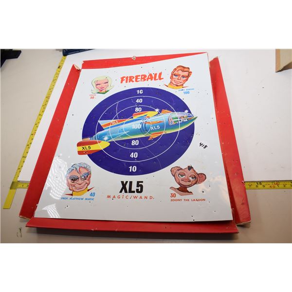 1962 Litho Tin Fireball Dart Board (Holes)