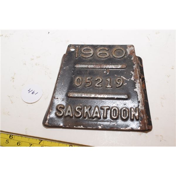 Saskatoon Bicycle License Plate