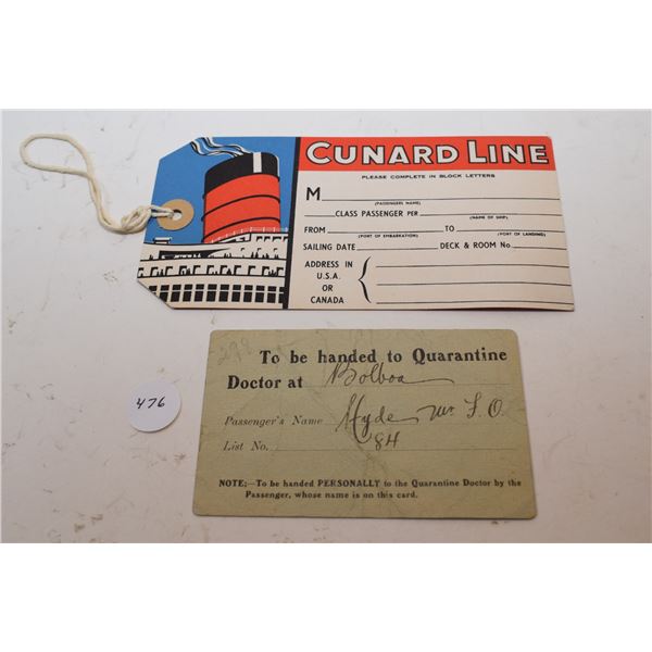Cunard Luggage Label, Quarantine Card