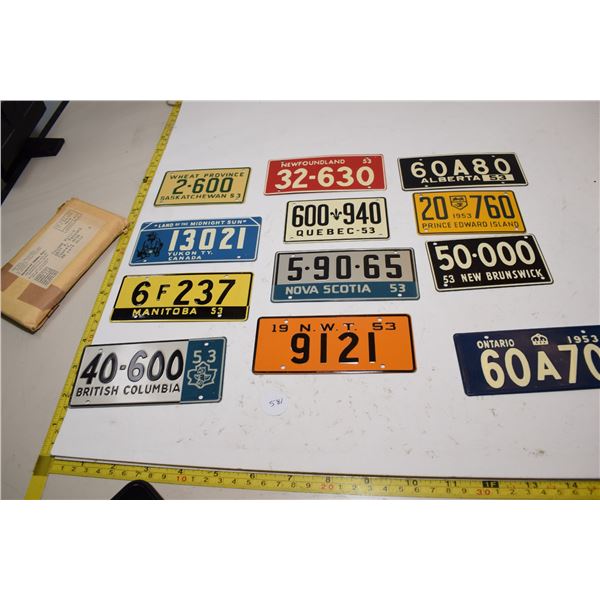 1953 Wheaties Canadian Provinces License Plates