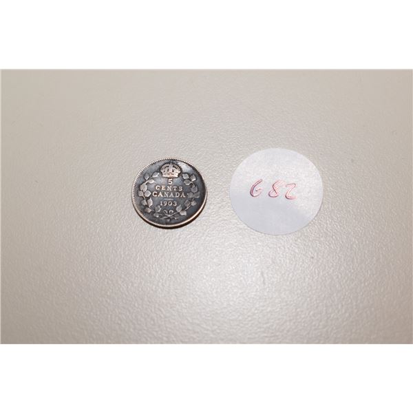 1903 Canadian Silver 5 cent Coin