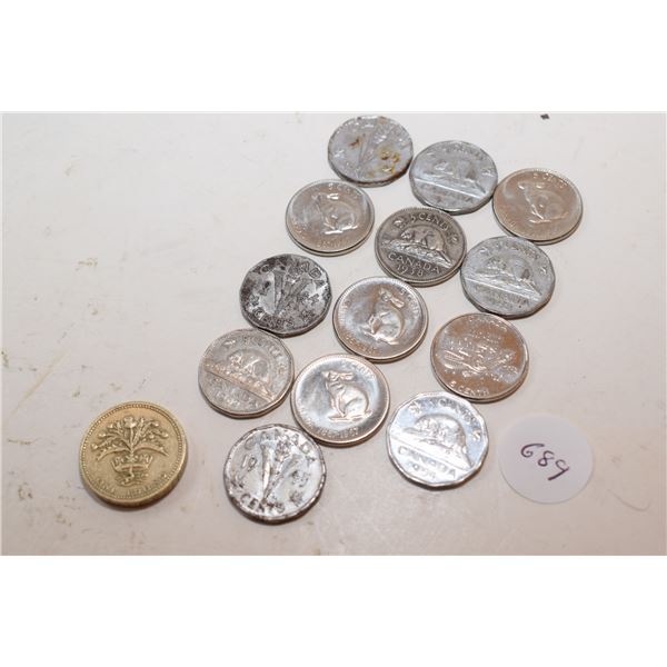Lot of Canadian Nickels, 1 pound Coin