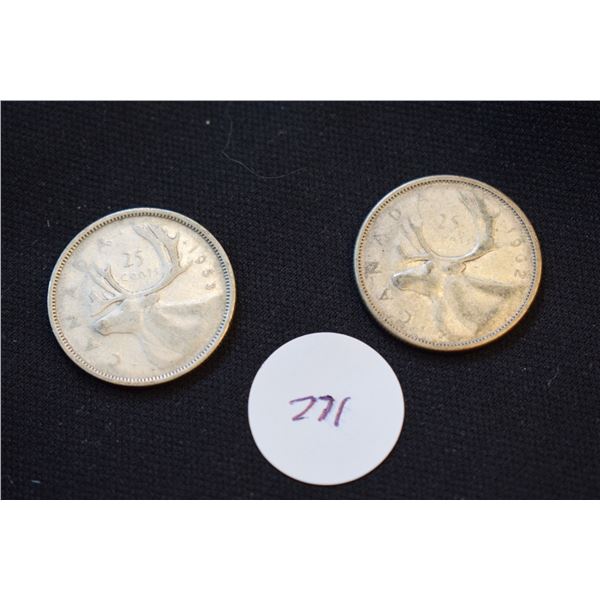 1962, 1953 Silver Canadian Quarters