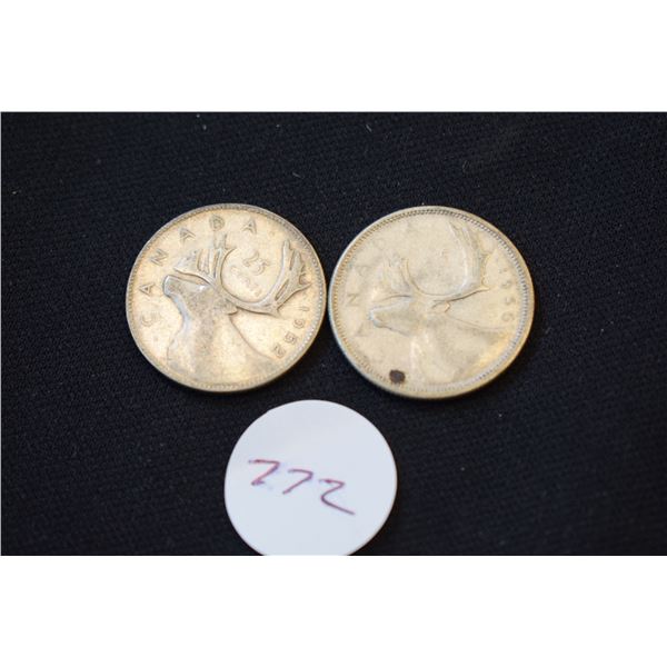 1952, 1956 Silver Canadian Quarters