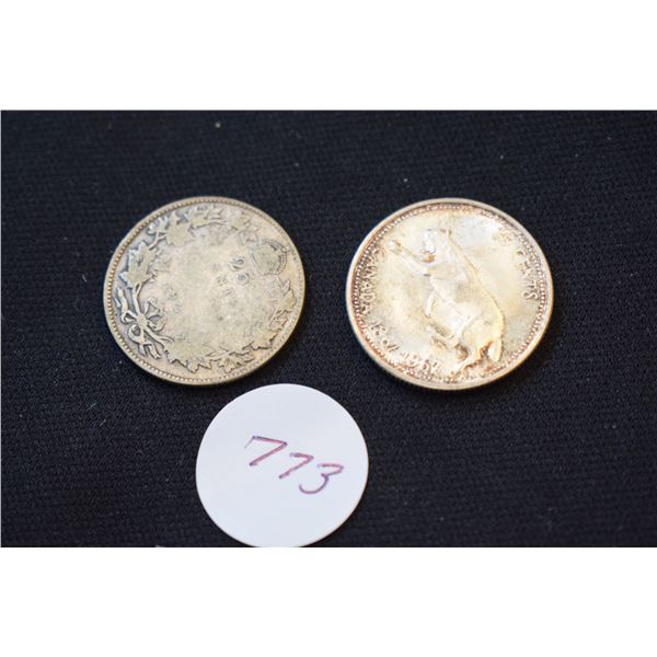1922, 1967 Silver Canadian Quarters