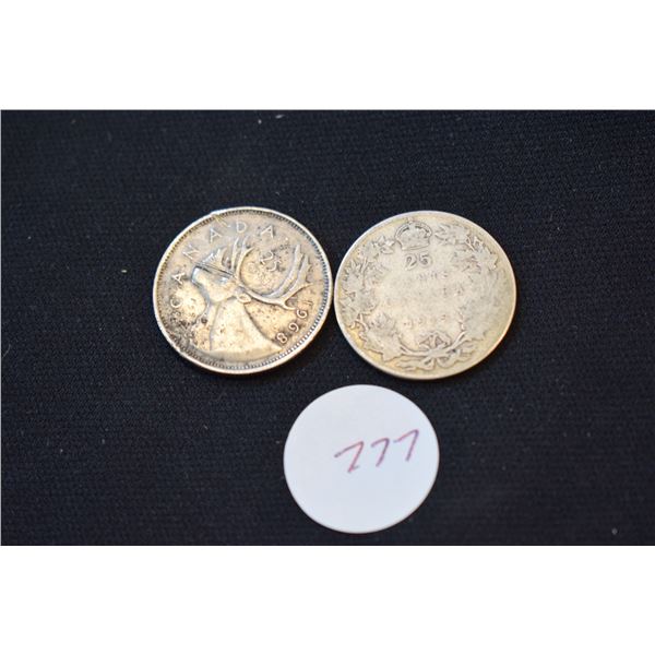 1919, 1968 Silver Canadian Quarters