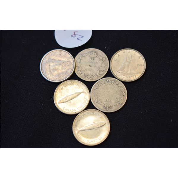 (6) Canadian Silver Dimes