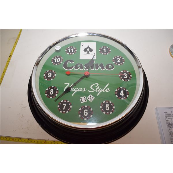 Glass and Metal Vegas Casino Clock 16” (not working)