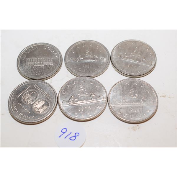 (6) Canadian One Dollar Coins