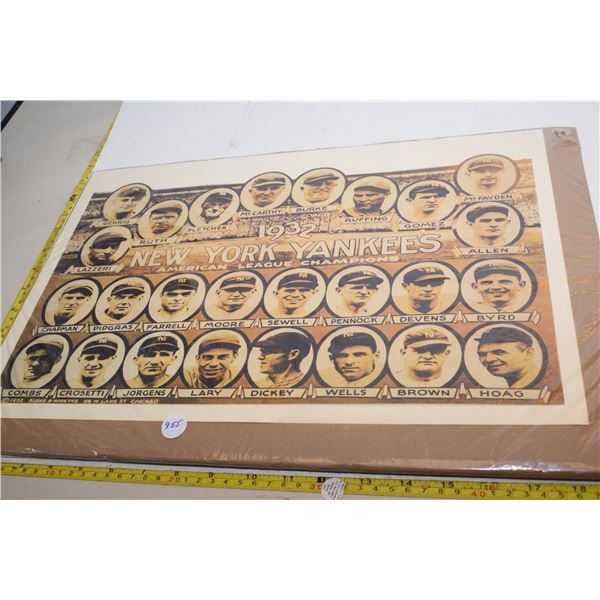 1933 NY Yankees Baseball Print (Possibly Reproduction)