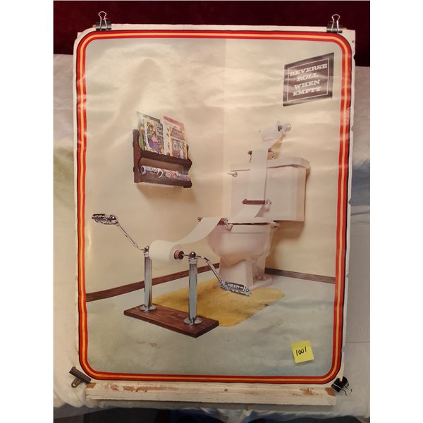 Lot # 1001: Vintage 70s Toilet Paper Gag Poster - "Replace Roll When Empty" Bike Contraption Humor -