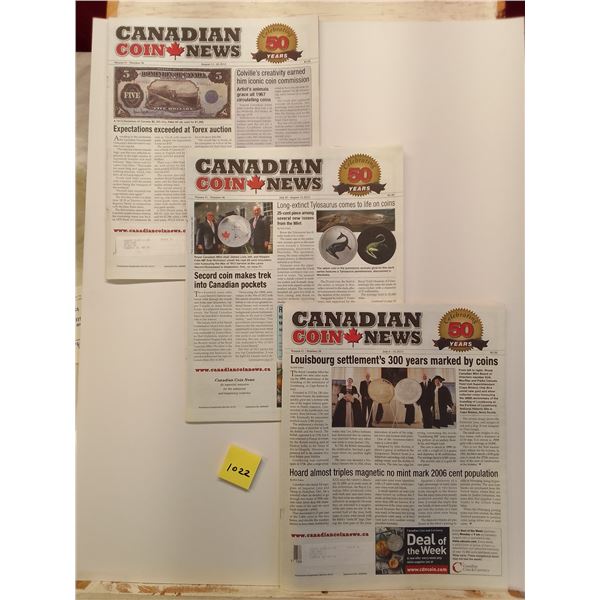 Lot # 1022: 3 Vintage Canadian Coin News - 50th Anniversary Issues - Three collectible 2007-2008 edi