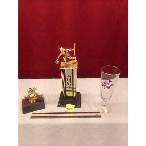 Lot # 1026: Vintage Curling Trophies and Glass Collectible Sports Memorabilia Lot