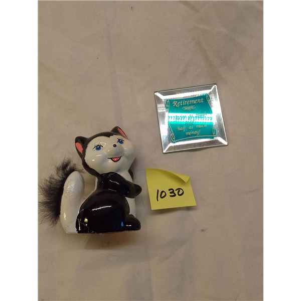 Lot # 1030: Vintage Kitsch Ceramic Skunk Figurine w/ Fur Tail, Lashes & Blue Eyes – Cute 19
