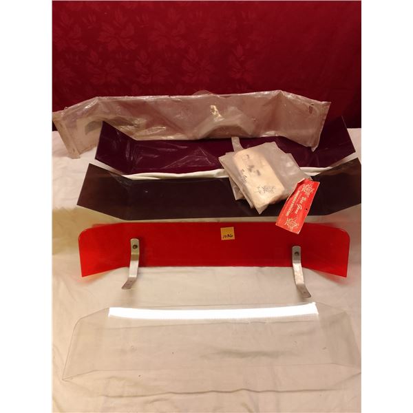 Lot # 1036: 5 Vintage 1970s Truck Hood Bug Deflector Shield w/ Metal Clips - Red, smoked, purple, 2 