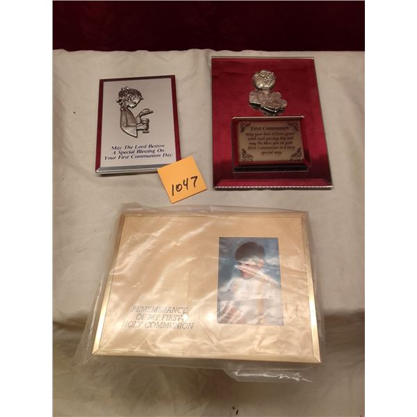 Lot # 1047: First Holy Communion Gift Set: 3 Framed Keepsakes with Blessings, Prayer Plaques & Photo