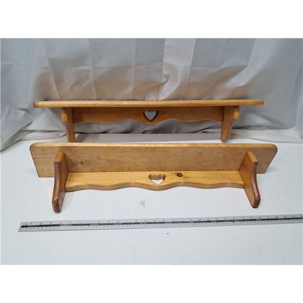two oak wooden shelves