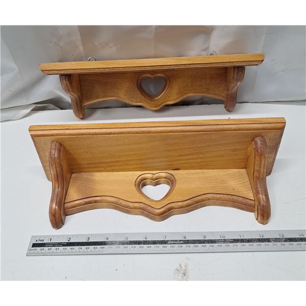 two small oak wooden shelves