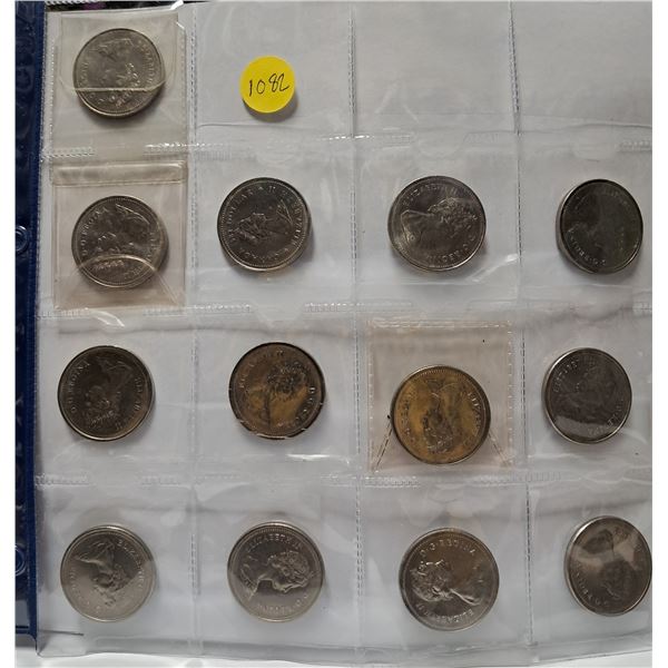 13 canadian dollar coins 1973, 1975, 1976, 1977, 1978, 1979, 1980, 1982, 1983, 1984, 1985
