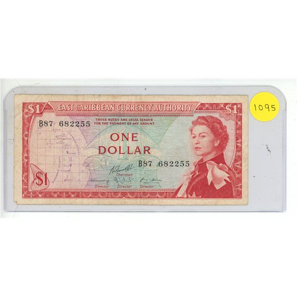 1965 East Caribbean Currency Authority One Dollar Note