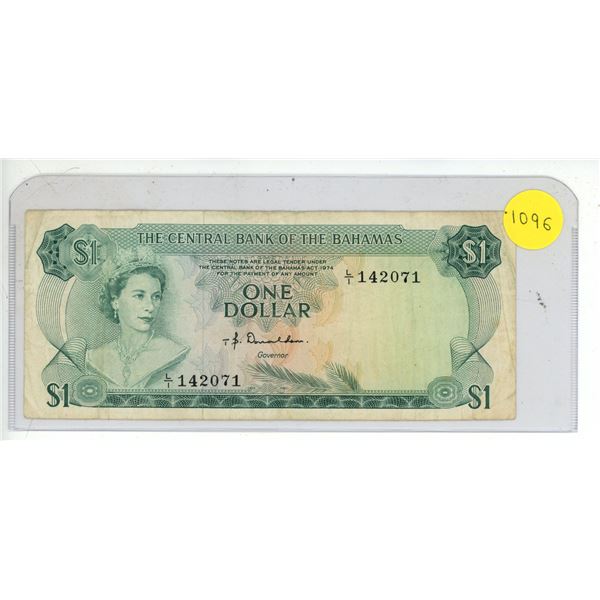 1974 Central Bank Of Bahamas One Dollar Note