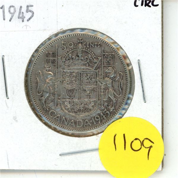 1945 Canada Silver 50 cent Coin