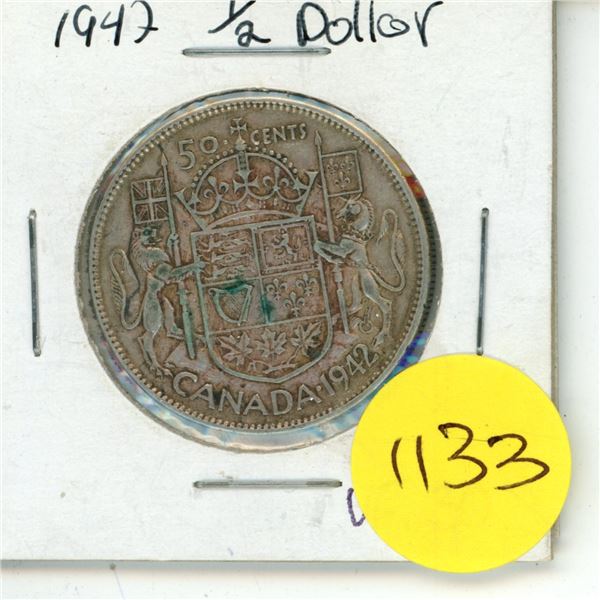 1942 Canada Silver 50 cent Coin