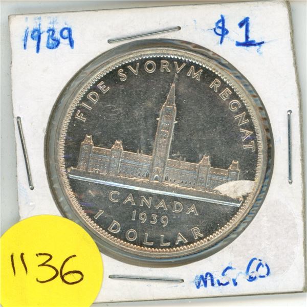 1939 Canada Silver One Dollar Coin