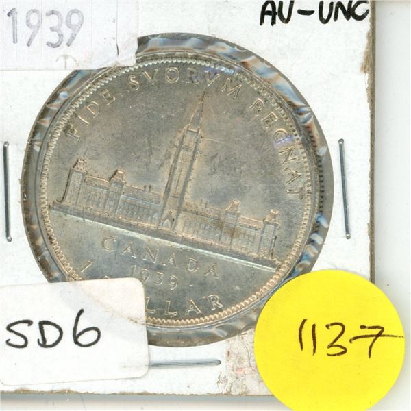 1939 Canada Silver One Dollar Coin