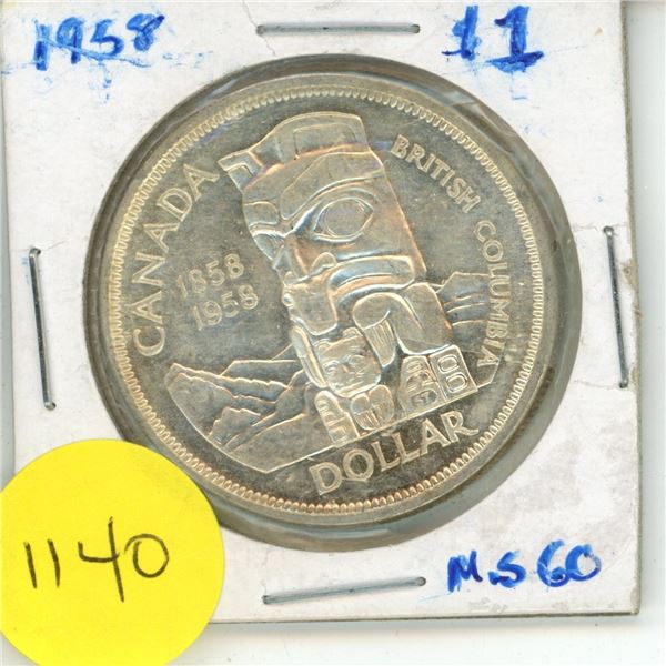 1958 Canada Silver One Dollar Coin