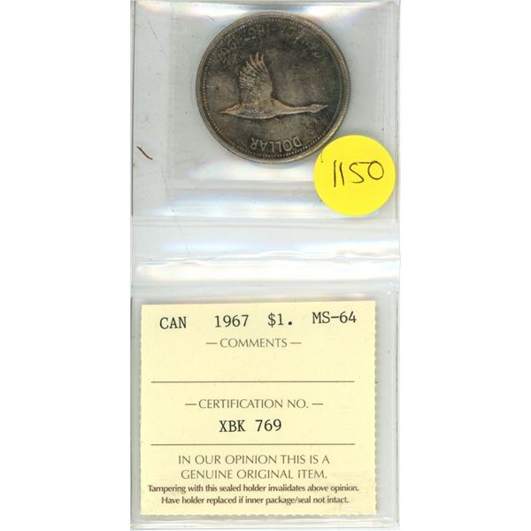 1967 Canada Silver One Dollar Coin MS-64
