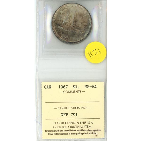 1967 Canada Silver One Dollar Coin MS-64