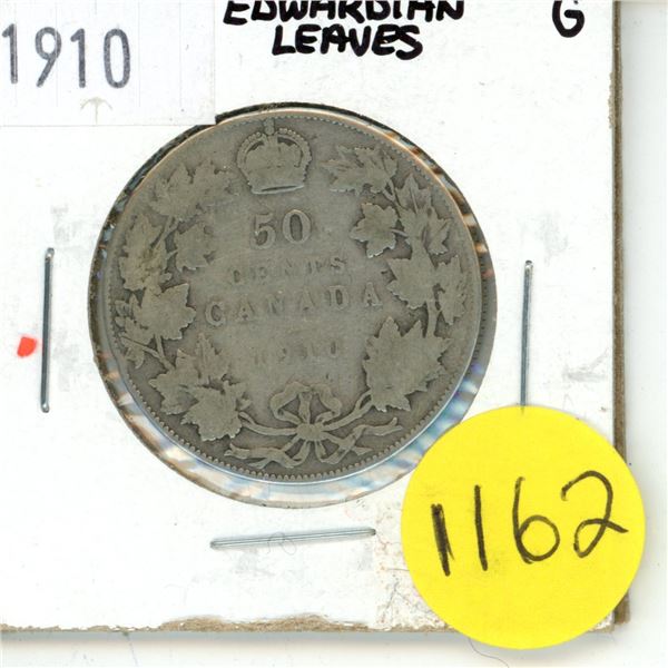 1910 Canada Silver 50 cent Coin “Edwardian Leaves”