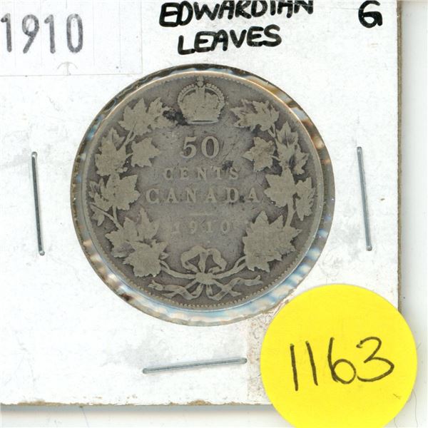 1910 Canada Silver 50 cent Coin “Edwardian Leaves”
