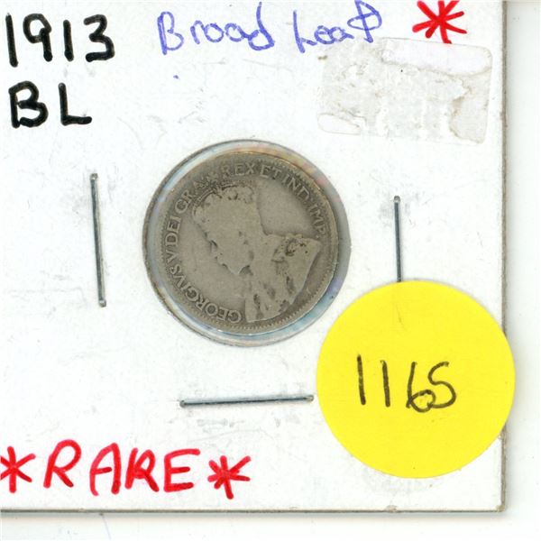 1913 Canada Silver Broad Leaf 10 cent Coin