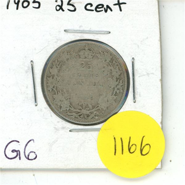 1905 Canada Silver 25 cent Coin