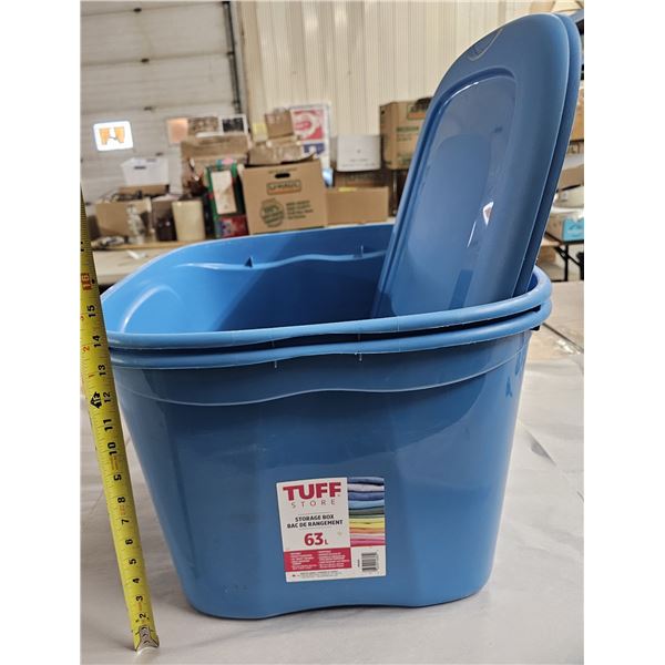(2) Tuff 63L Storage Bins (one bin has cracks as pictured)