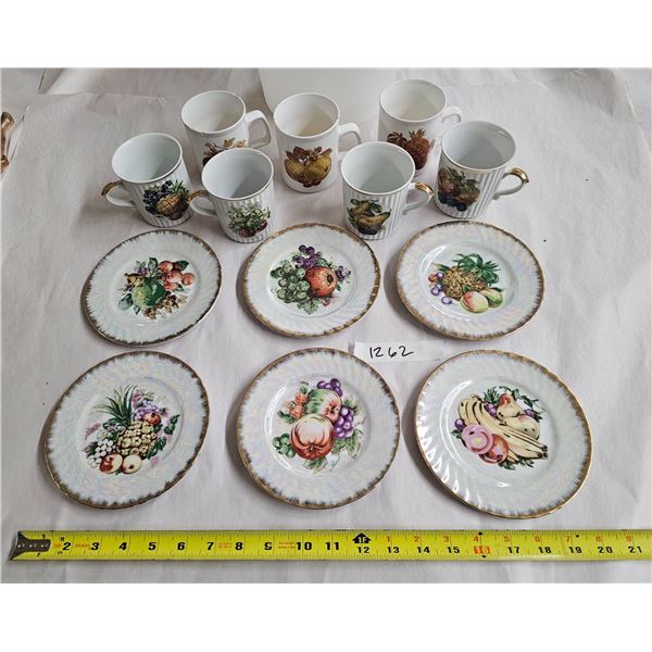 Lot of Assorted Dishware – Fruit Mugs & Plates, Large Tupperware