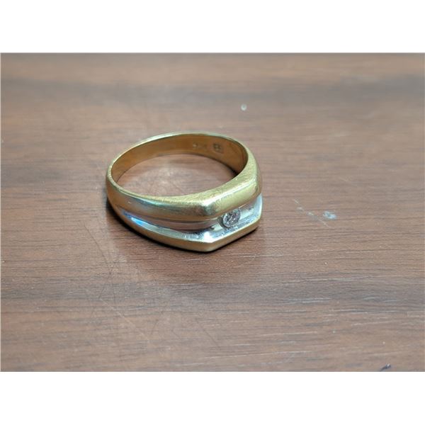 14K Gold Ring Size 26 White and Yellow, Diamond Solitaire