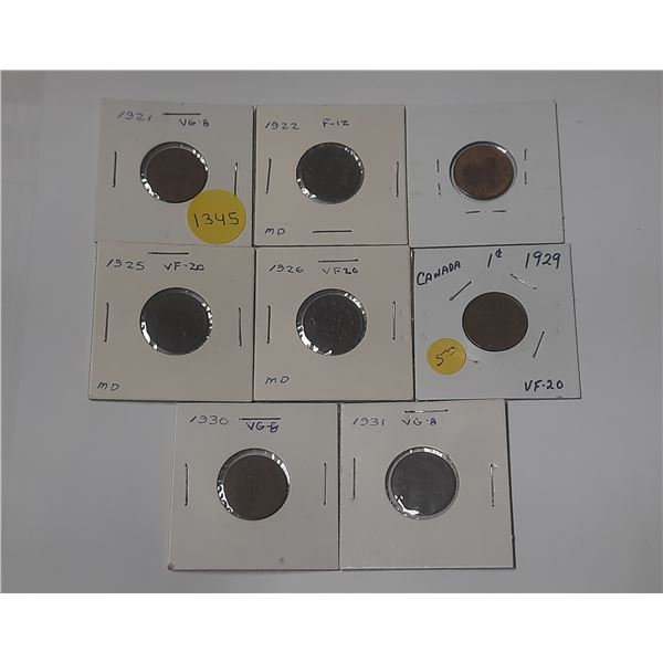 1921, 1922, 1923, 1925, 1929, 1930, 1931 Canadian Small Cents.