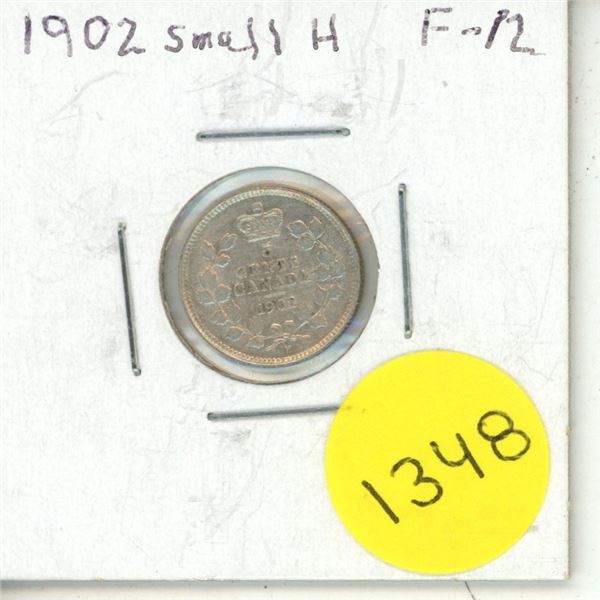 1902 Canadian Silver Small Five Cents - Small H