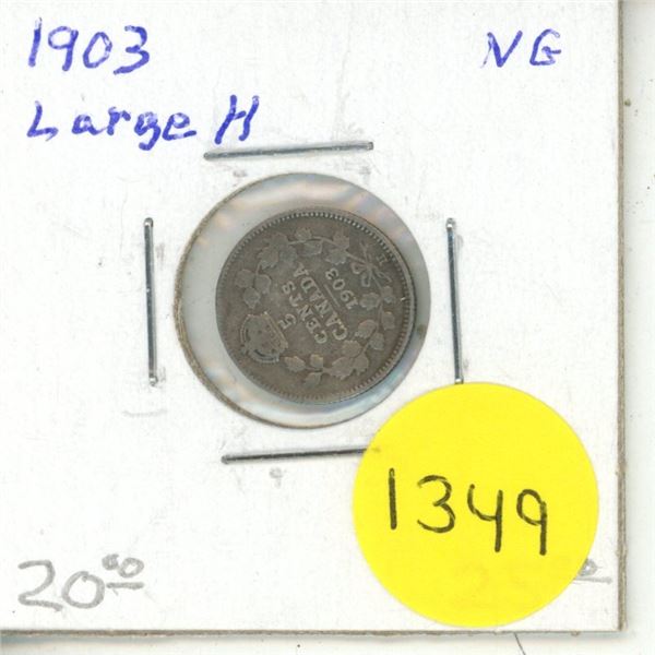 1903 Canadian Silver Small Five Cents - Large H