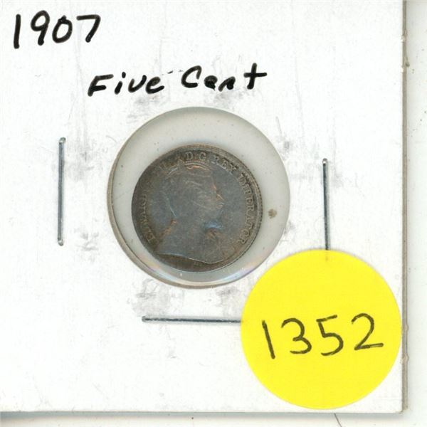 1907 Canadian Silver Small Five Cents