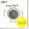Image 1 : 1907 Canadian Silver Small Five Cents