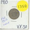 Image 1 : 1910 Canadian Silver Ten Cents.